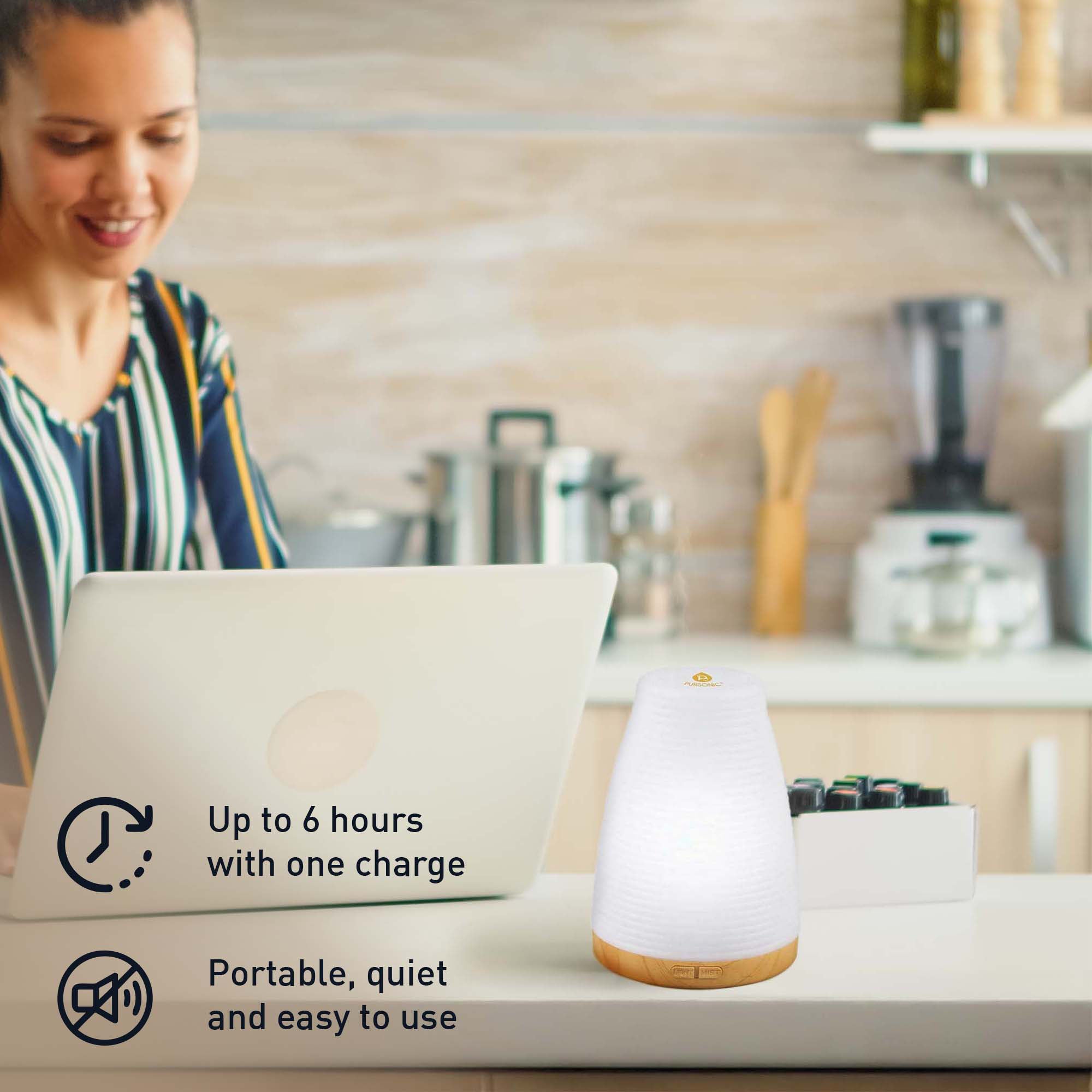 Pursonic Essential Oil Wellness Bundle — Diffuser, 6 Oils & Lava Bracelet
